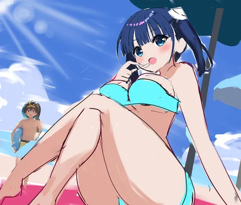 真夏のビーチで眩しい笑顔