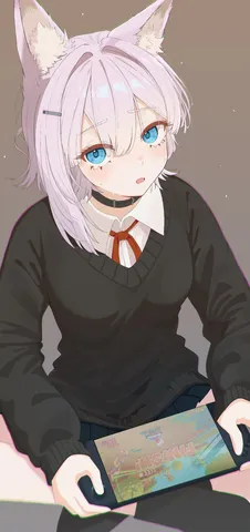 ゲームに夢中な猫耳少女