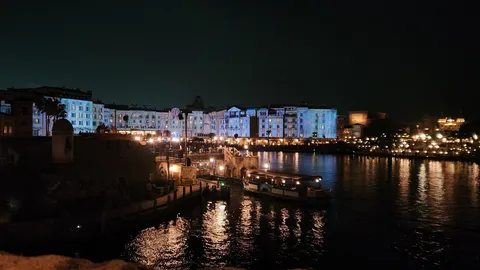 夜景に浮かぶ水辺の街灯り