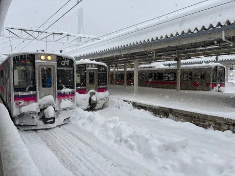 雪に埋もれる駅、静寂の停車