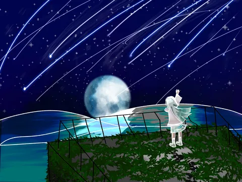 流れ星と少女の夜空