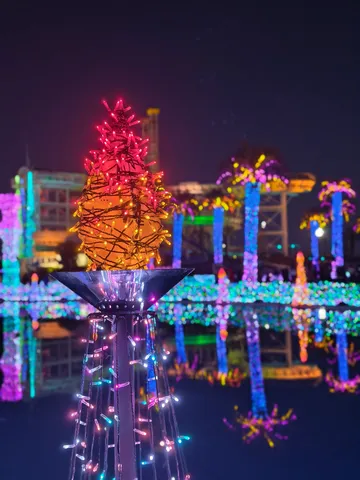 光のツリー、夜に浮かぶ
