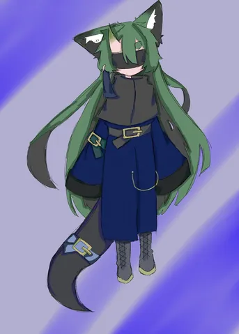 緑髪の異装身を纏った、狐耳のキャラクター